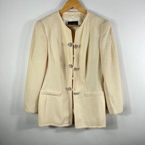 Rena Lange Womens Wool Suit Blazer Cream Sz S/M 40 Bianco Jewel Buttons